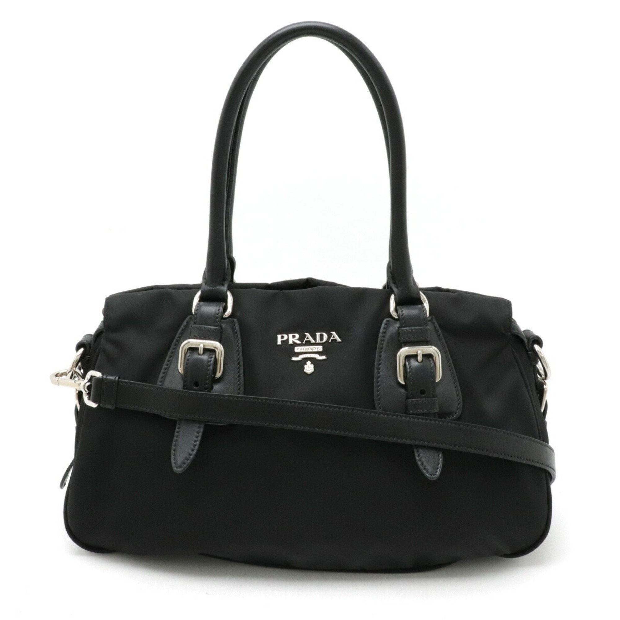 Prada Tessuto Black Leather Tote Bag