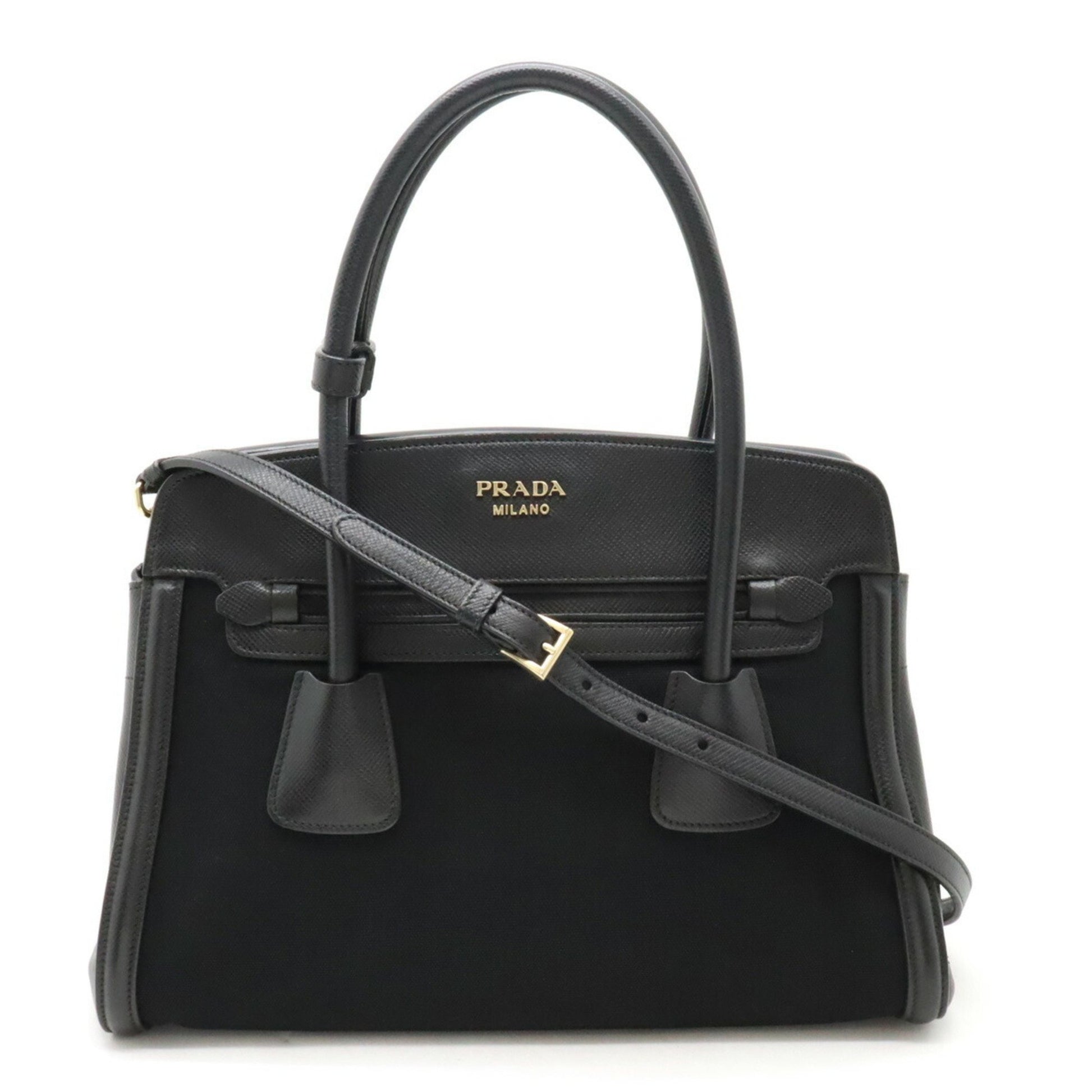 Prada Saffiano Black Canvas Tote Bag