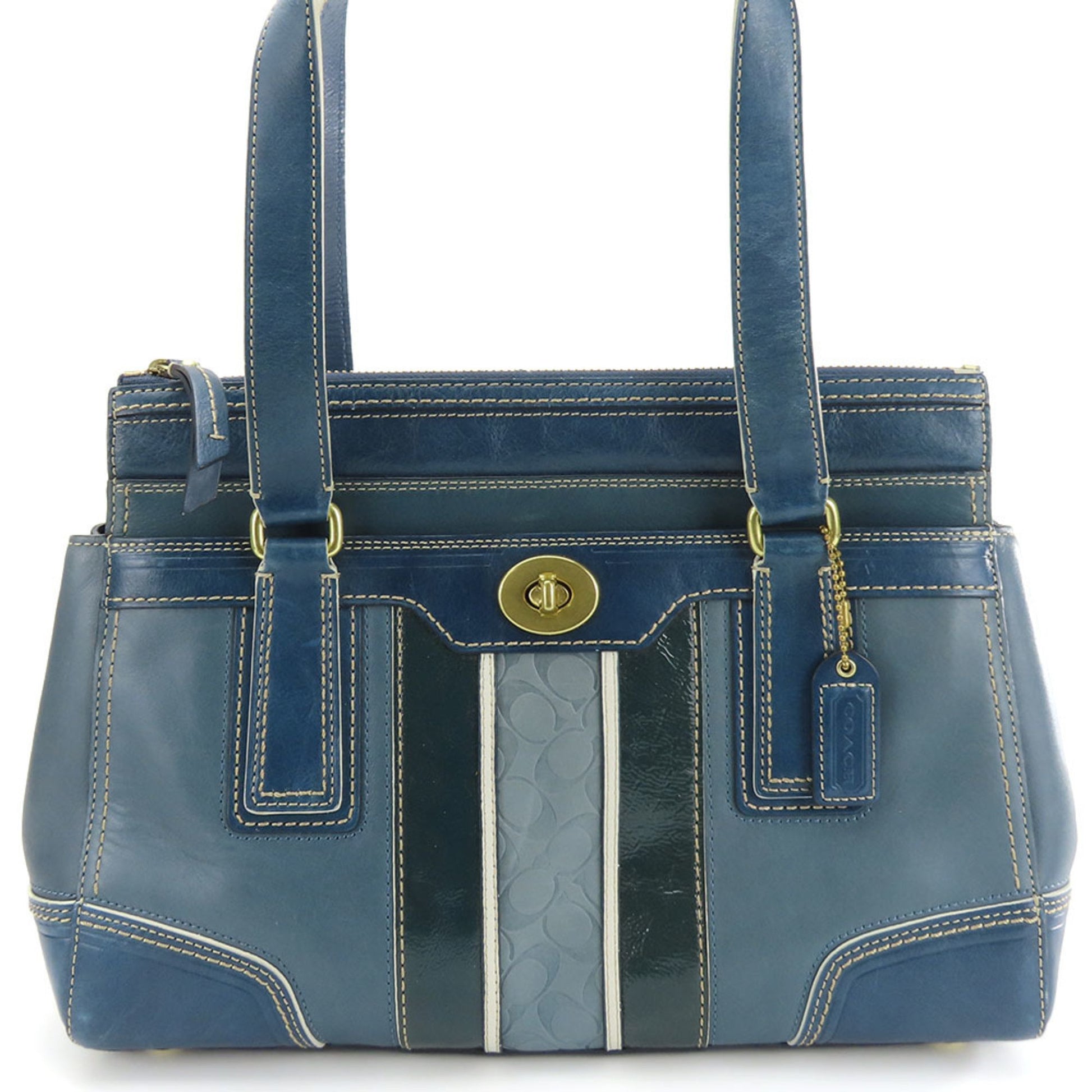 Coach Signature Blue Patent Leather Handbag 