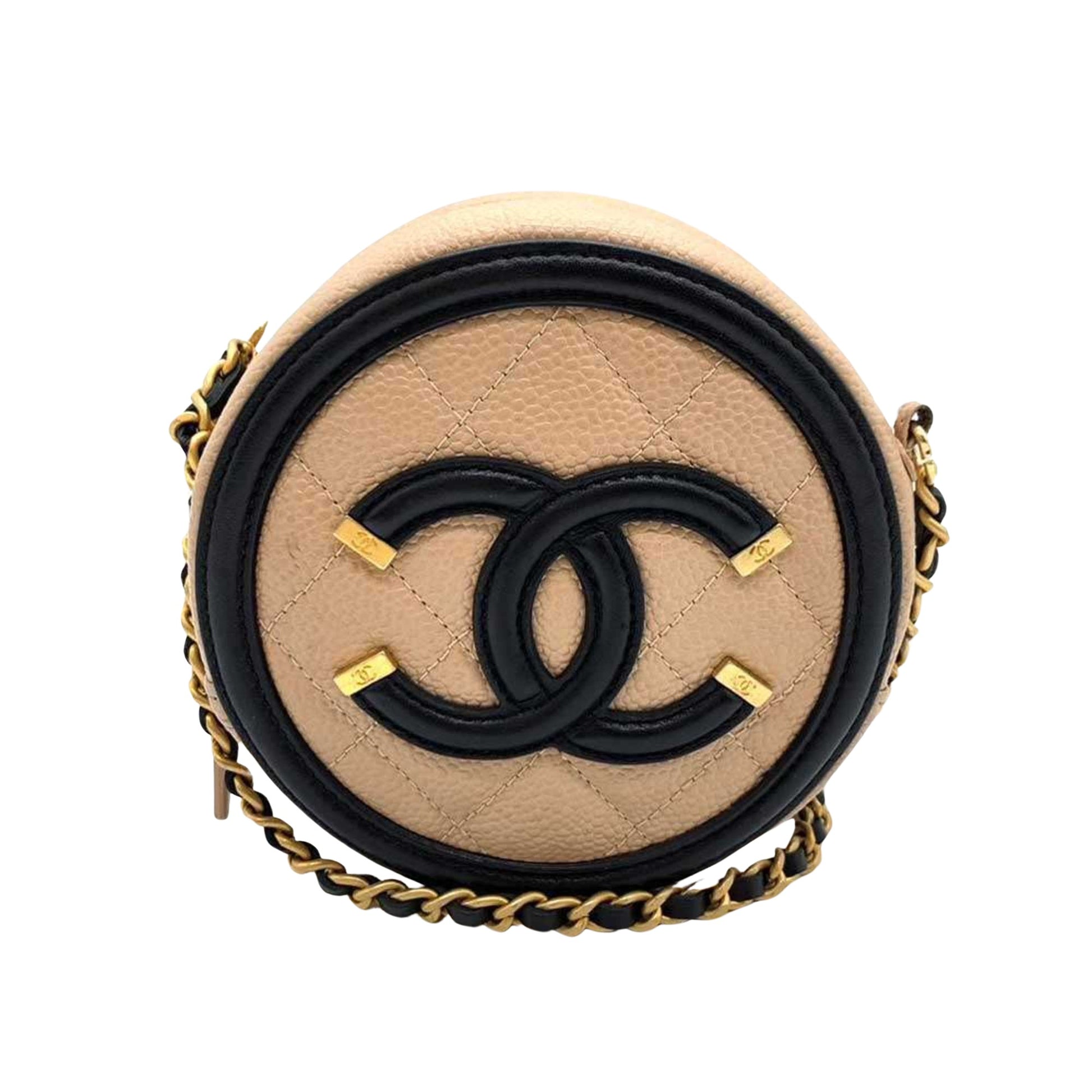 Chanel CC Filigree Beige Leather Shoulder Bag