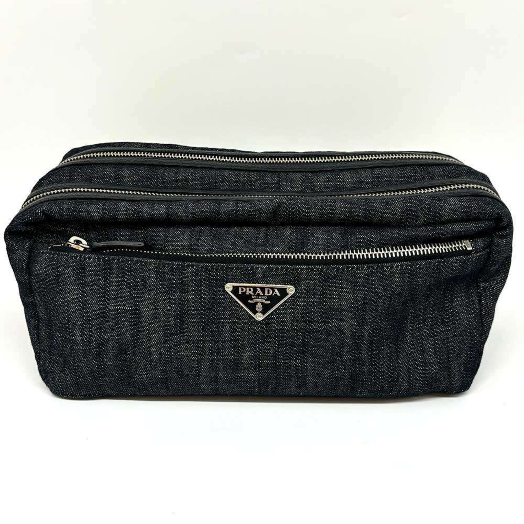 Prada Saffiano Black Denim - Jeans Clutch Bag