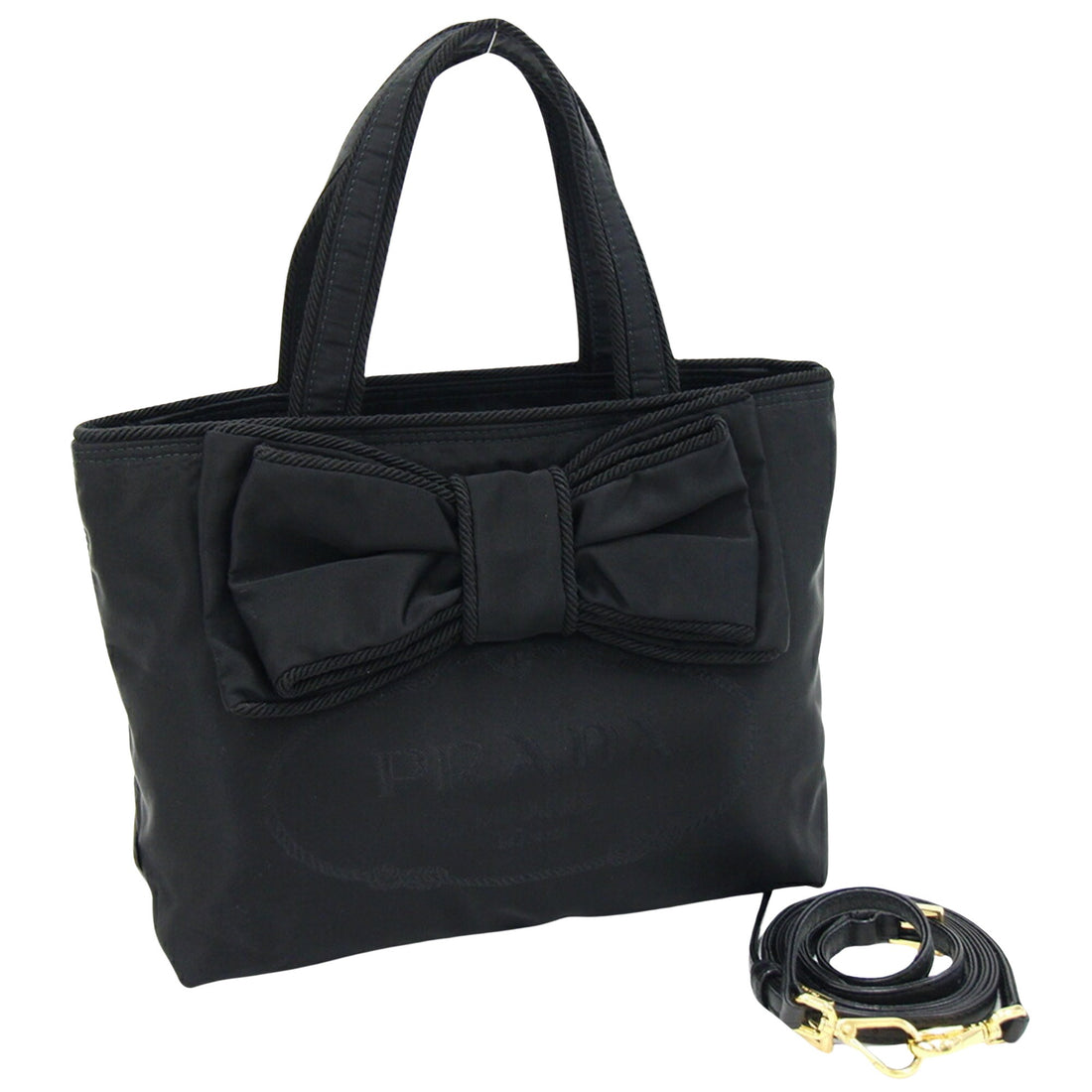 Prada Ribbon Black Synthetic Handbag 