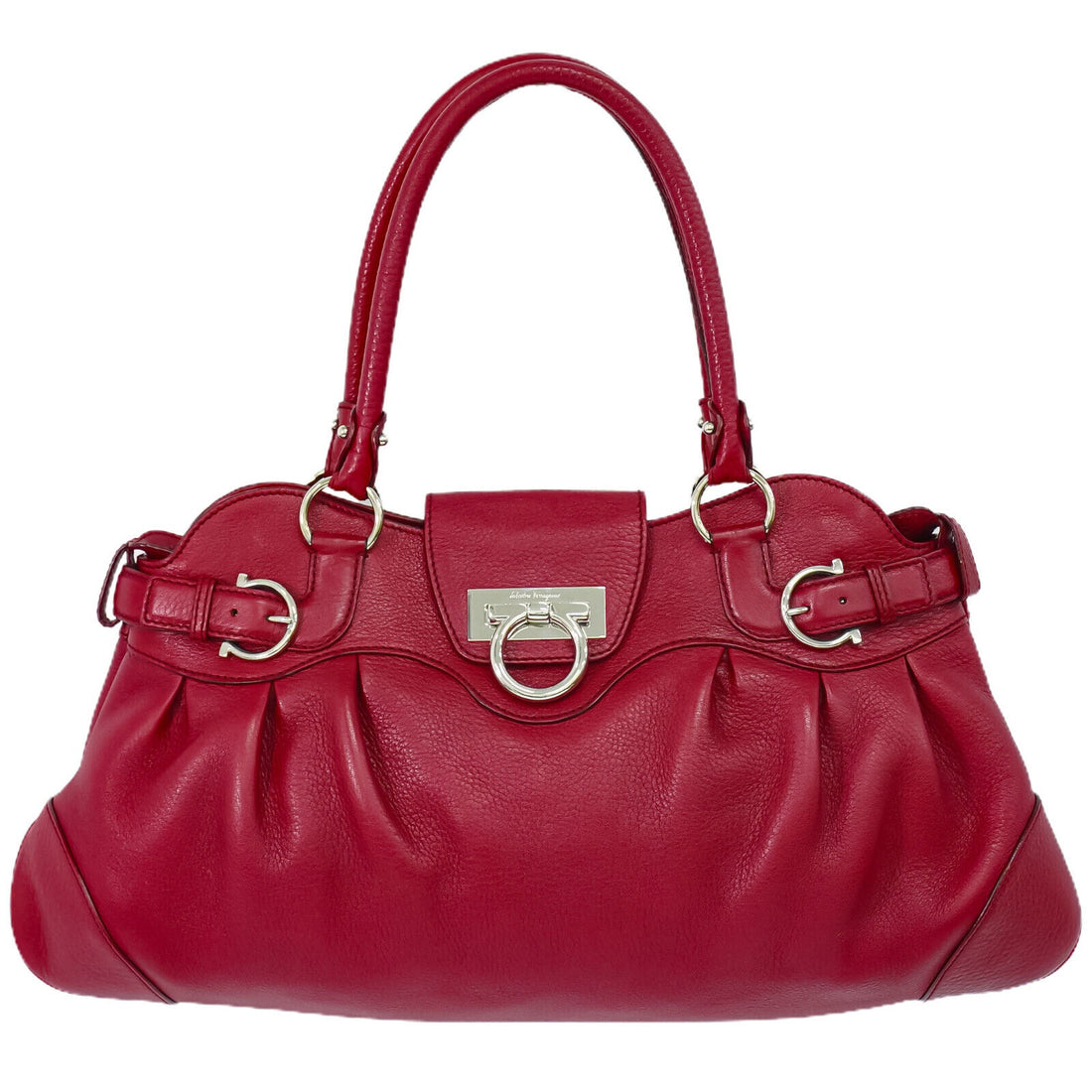 Salvatore Ferragamo Gancini Burgundy Leather Shopper Bag