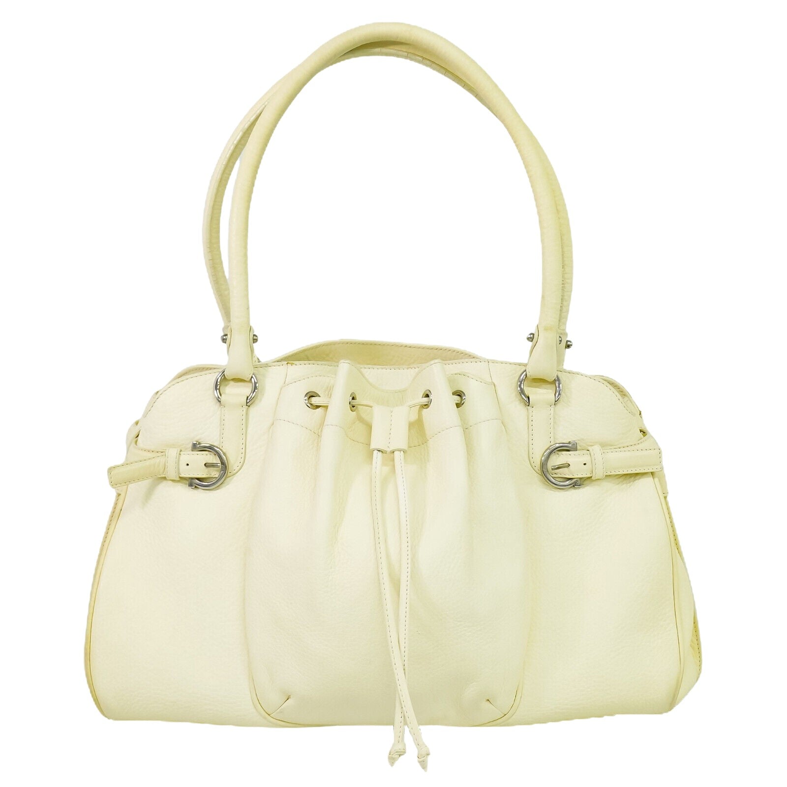 Salvatore Ferragamo Gancini Ecru Leather Handbag 