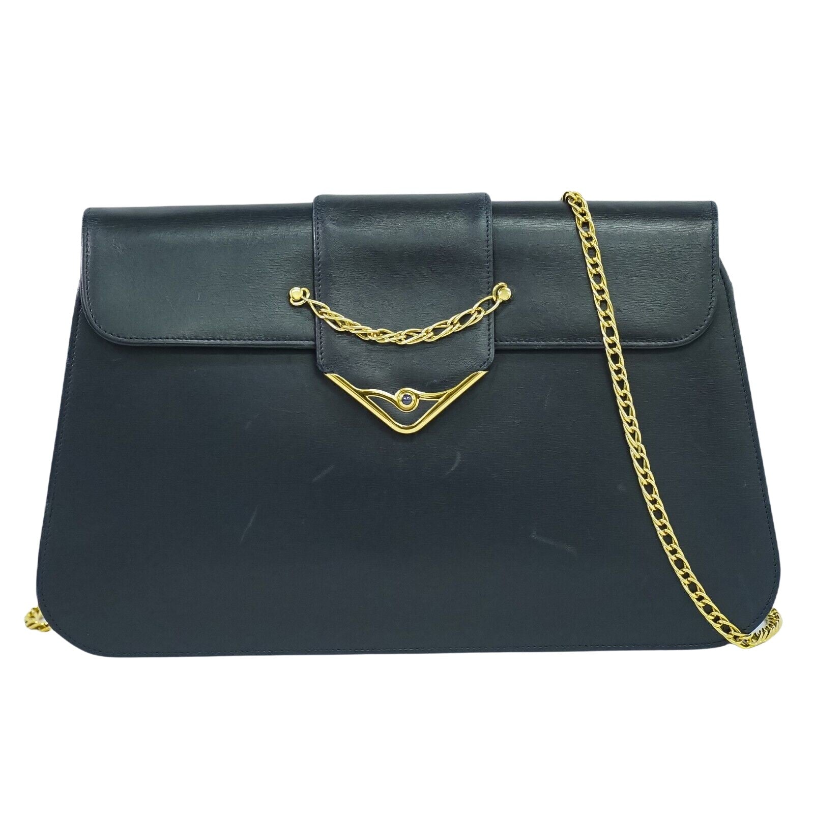 Cartier Sapphire line Navy Leather Shoulder Bag