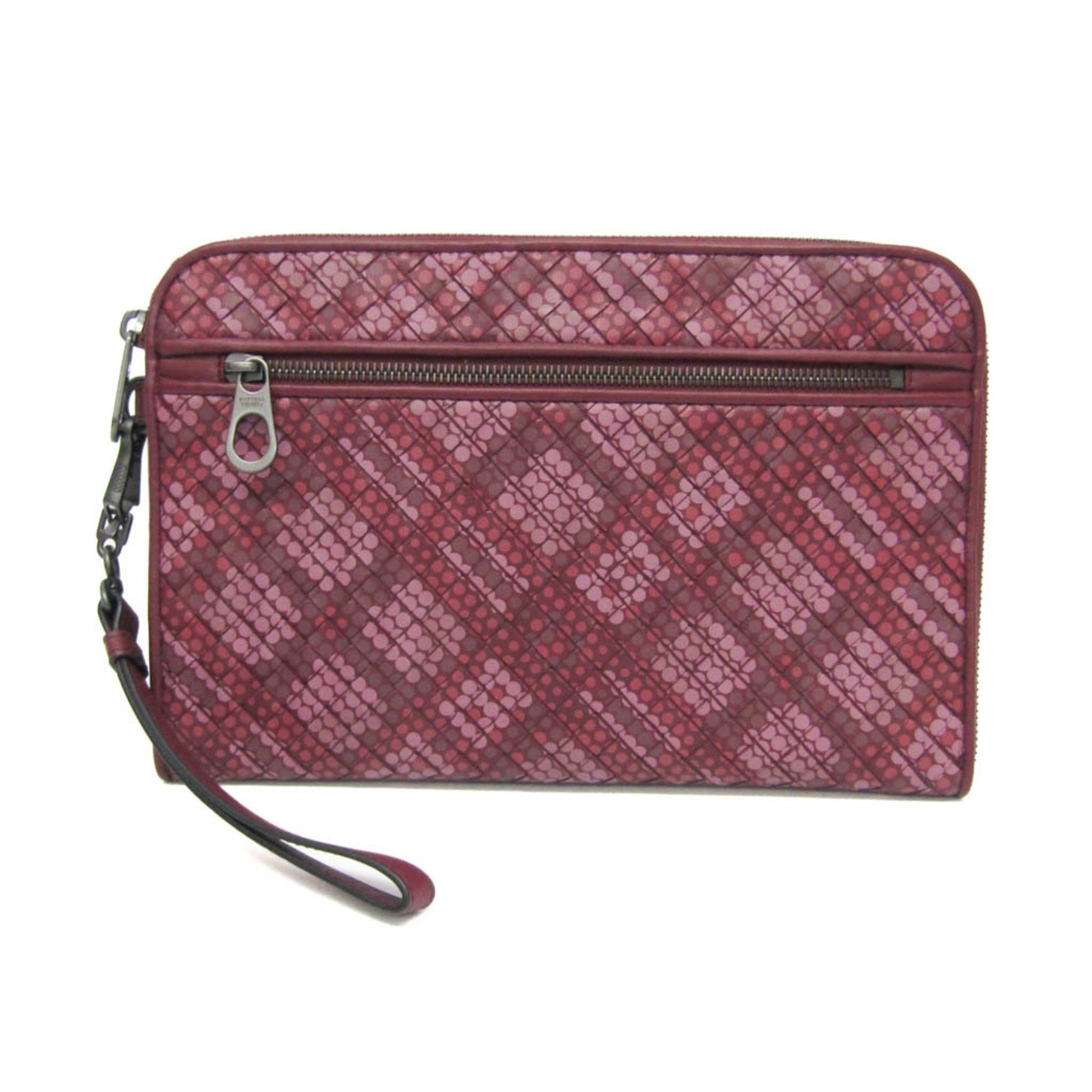 Bottega Veneta Intrecciato Burgundy Leather Clutch Bag