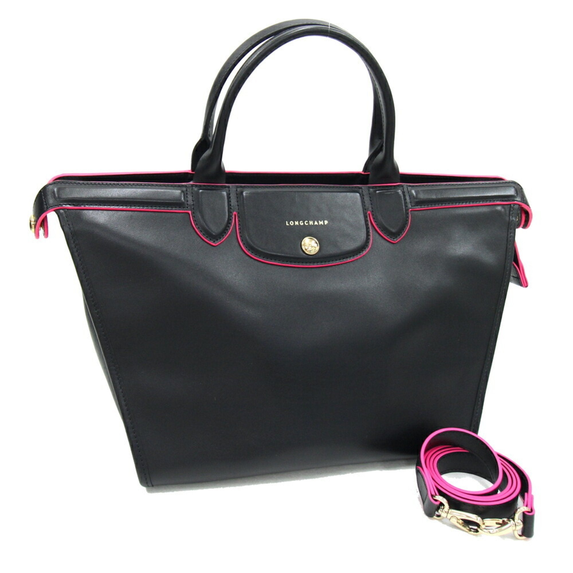 Longchamp Pliage Black Leather Handbag 