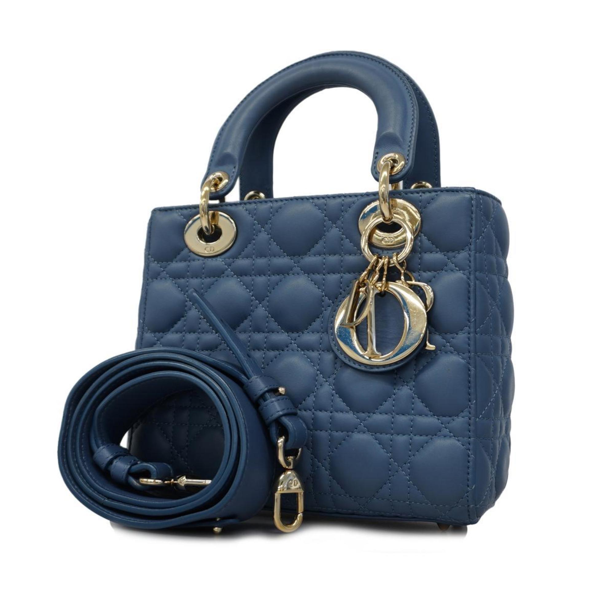 Dior Cannage Lady Blue Leather Handbag 