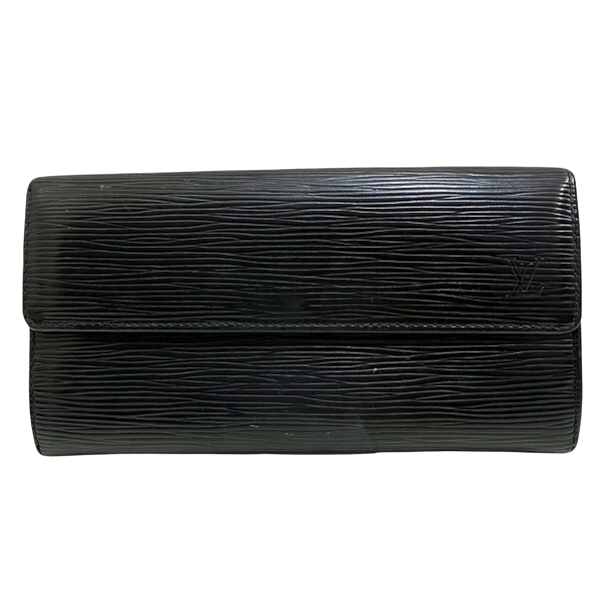 Louis Vuitton Porte Monnaie Credit Black Leather Wallet 