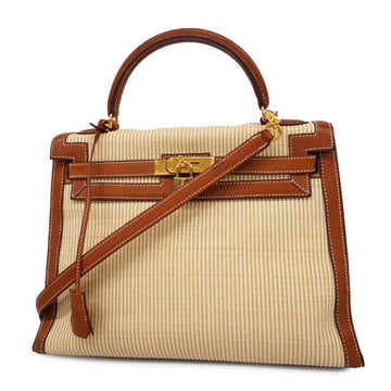 Hermès Kelly 32 Beige Canvas Handbag 