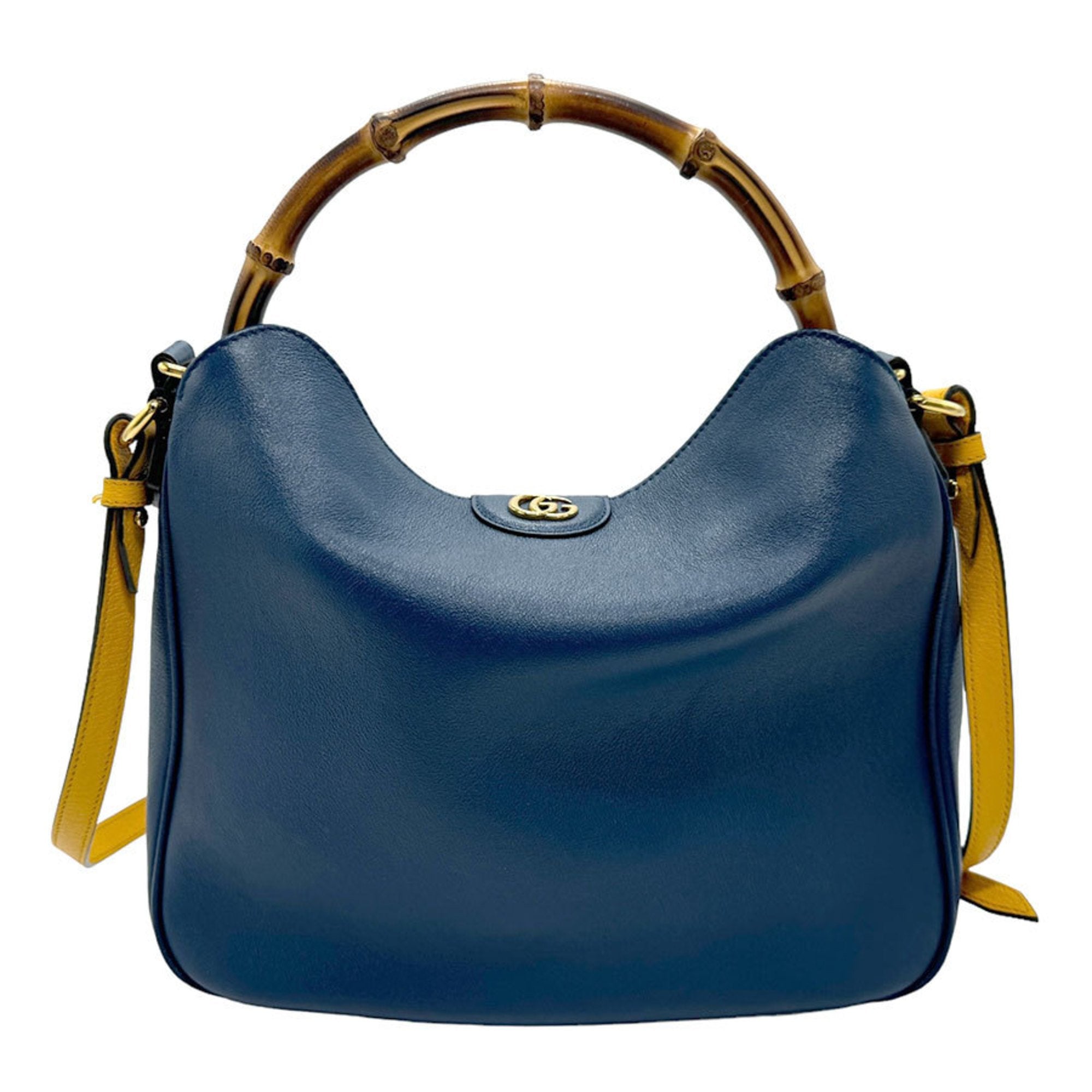 Gucci Bamboo Navy Leather Handbag 