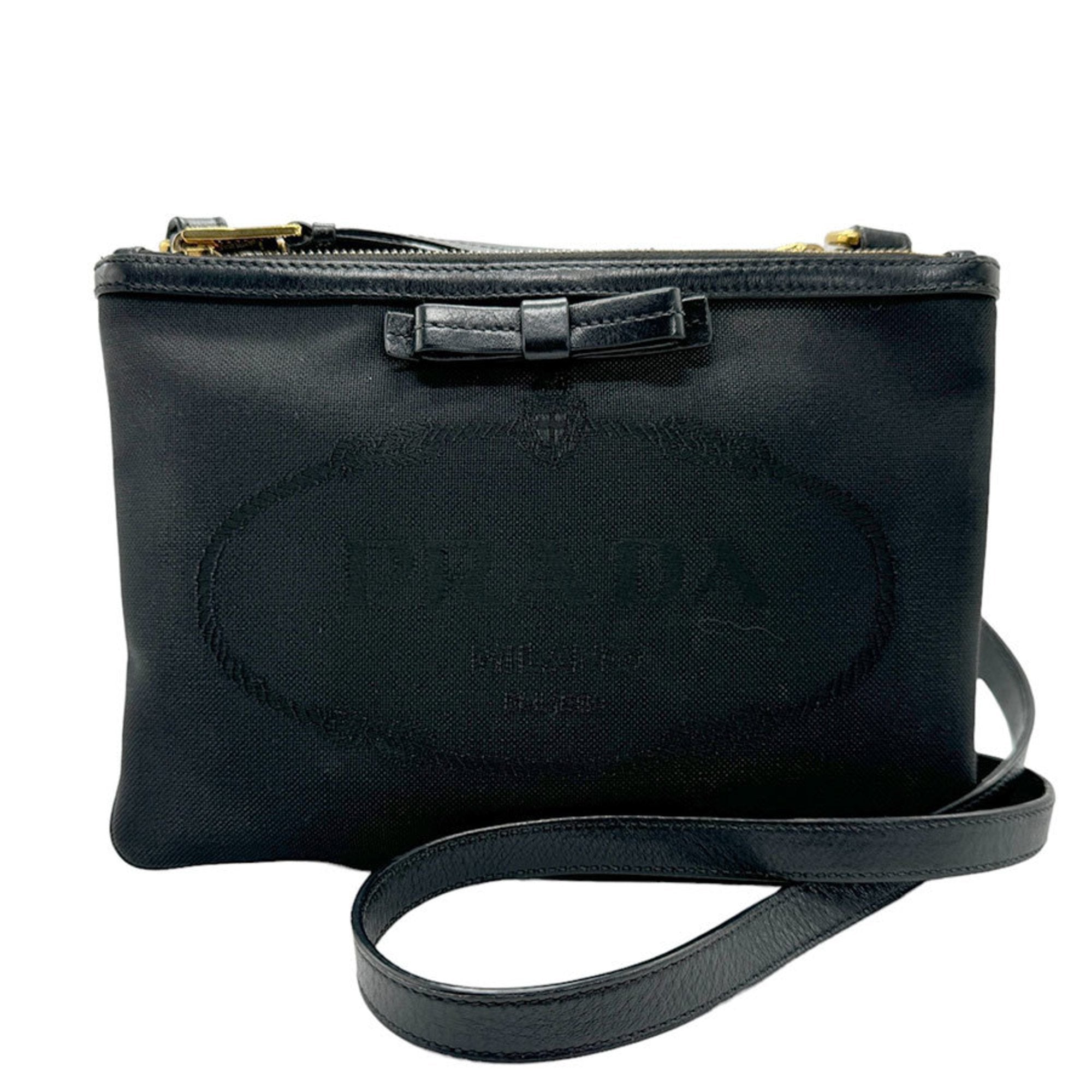 Prada Logo Jacquard Black Canvas Shoulder Bag