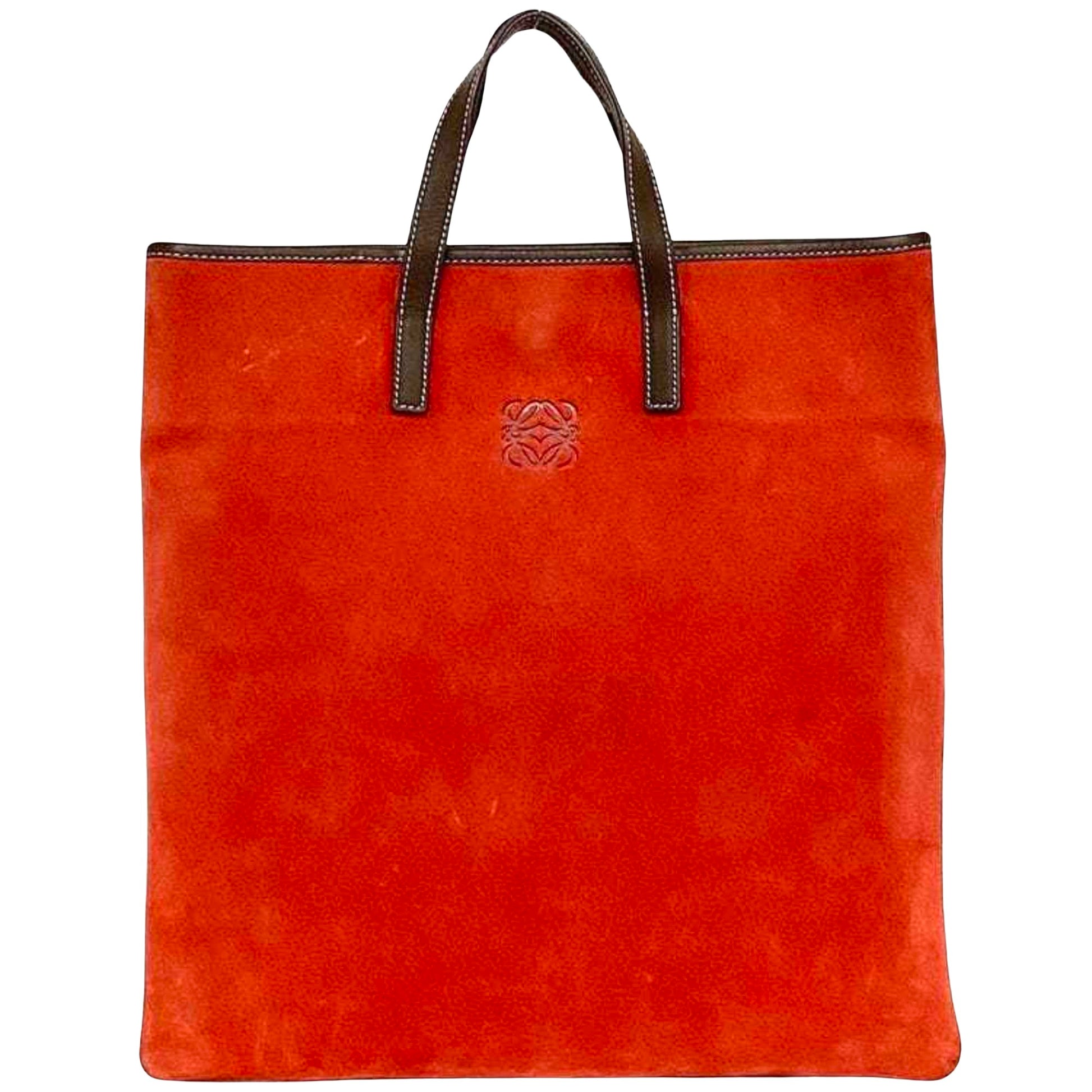 Loewe Anagram Red Suede Tote Bag