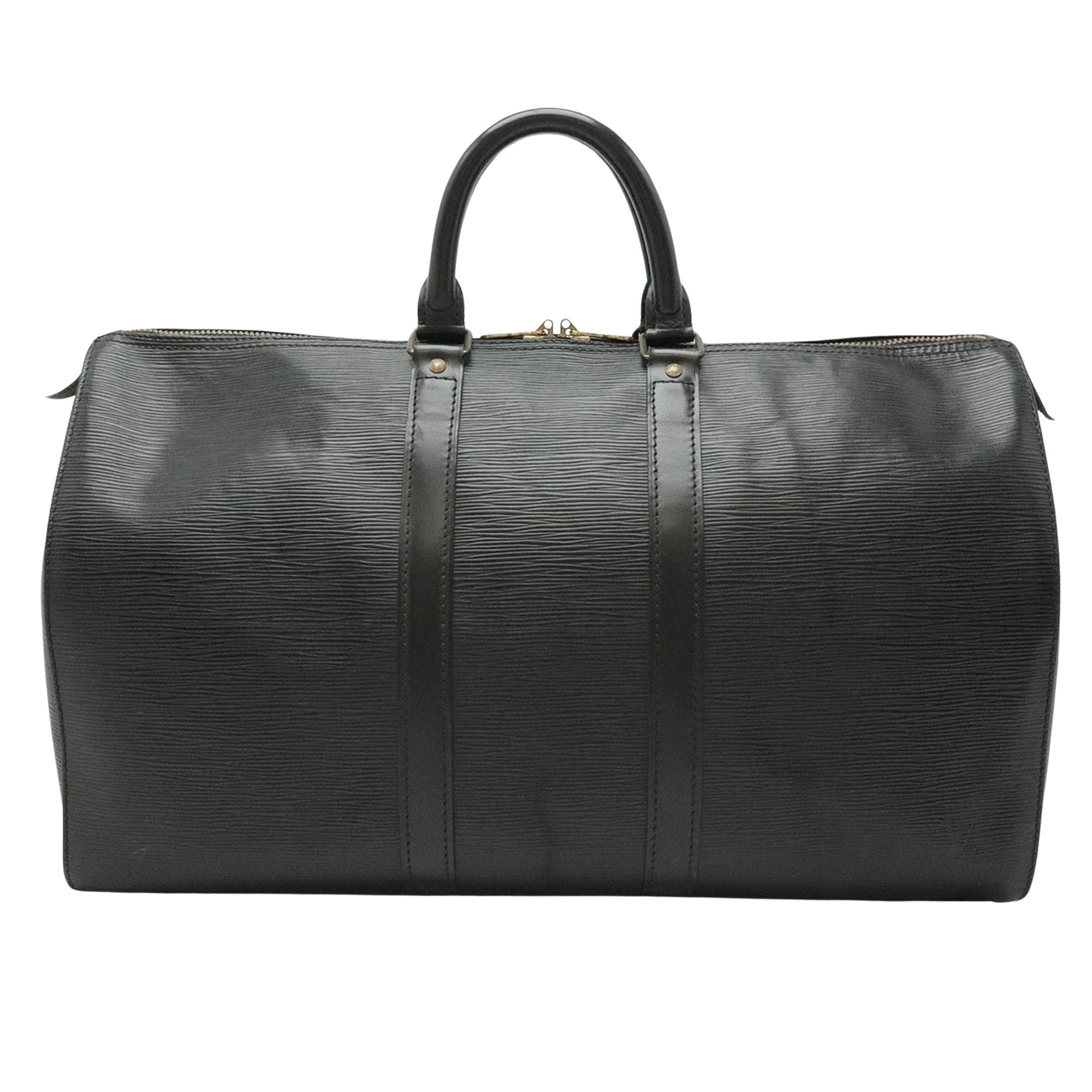 Louis Vuitton Keepall 45 Black Leather Travel Bag