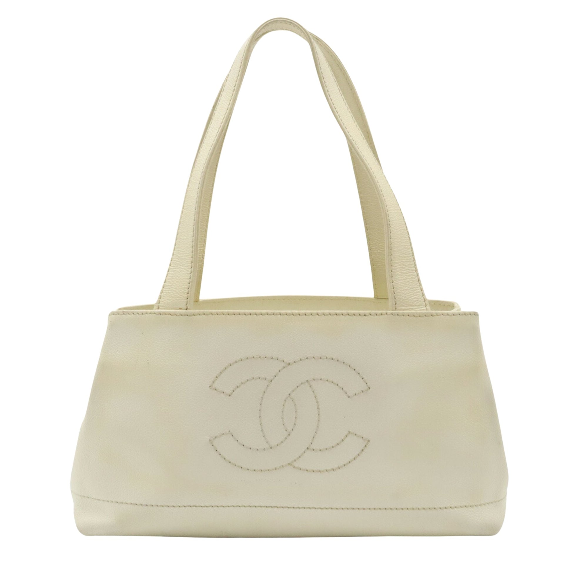 Chanel Cc White Leather Tote Bag