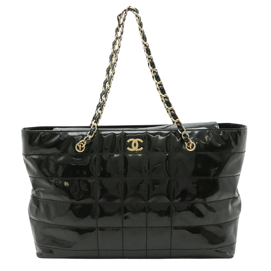 Chanel Chocolate bar Black Patent Leather Shoulder Bag