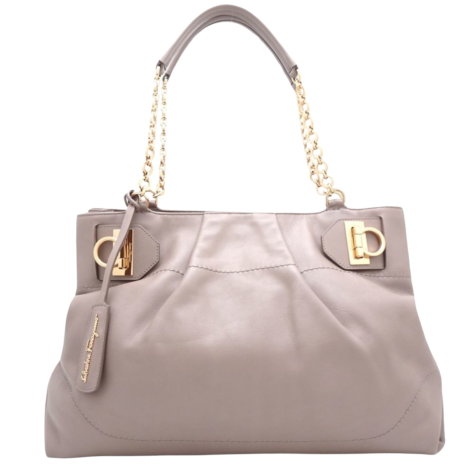 Salvatore Ferragamo Gancini Pink Leather Tote Bag