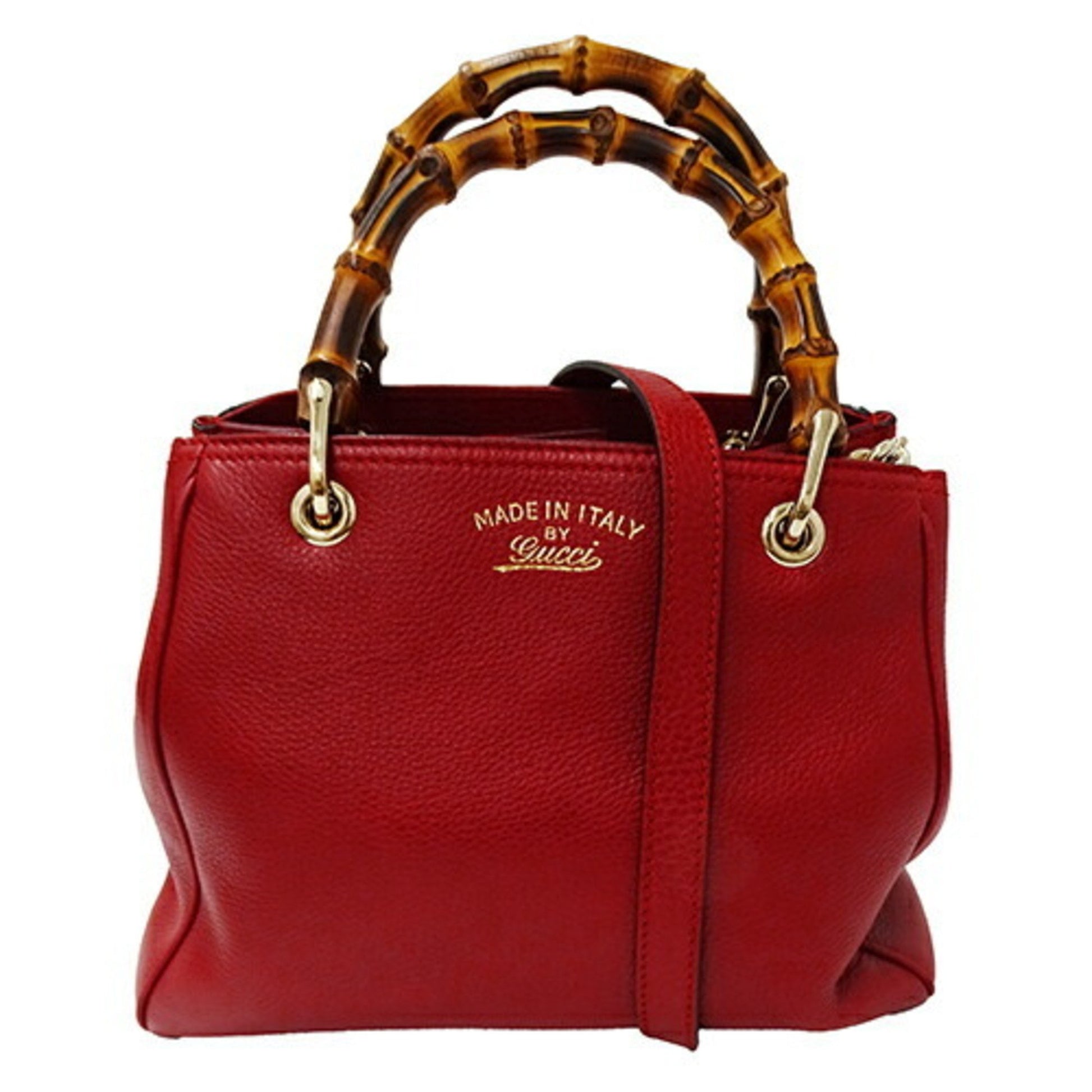 Gucci Bamboo Red Leather Handbag 