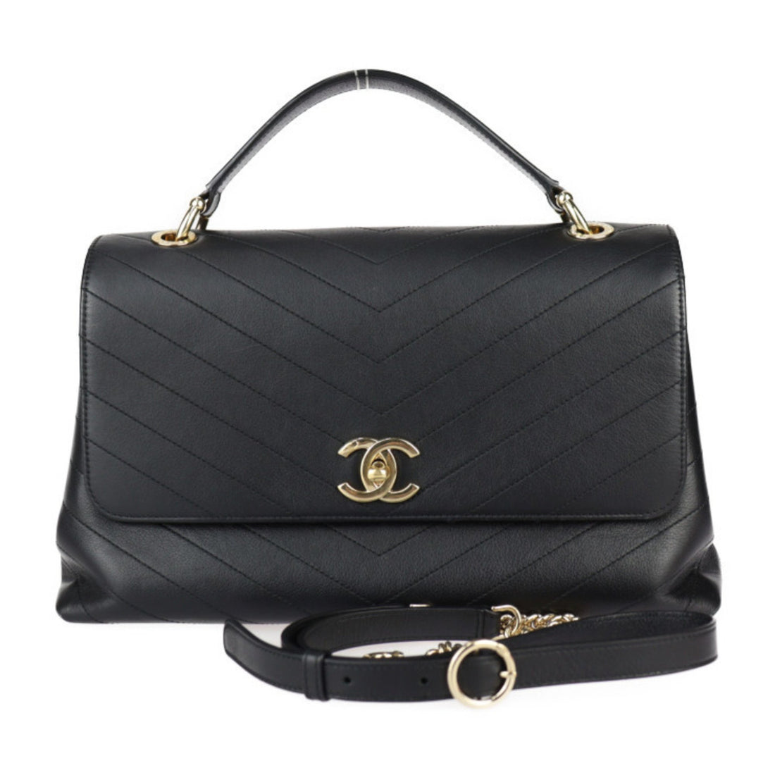 Chanel Chevron Black Leather Handbag 