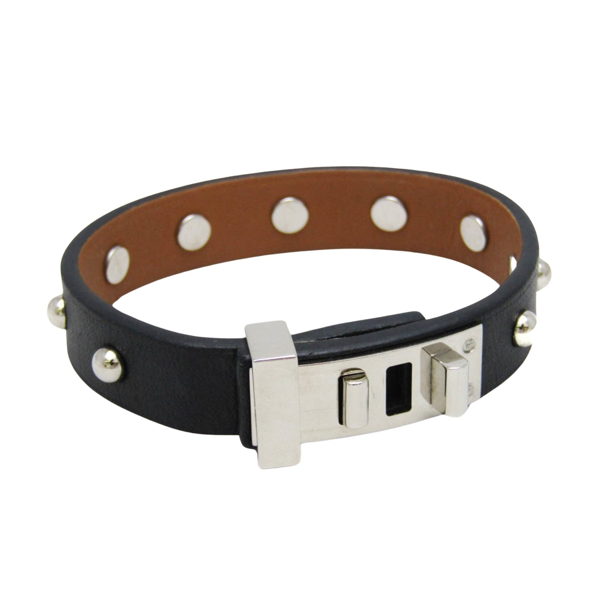 Hermès Mini Dog Black Leather Bracelet 