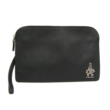 Prada -- Black Leather Clutch Bag