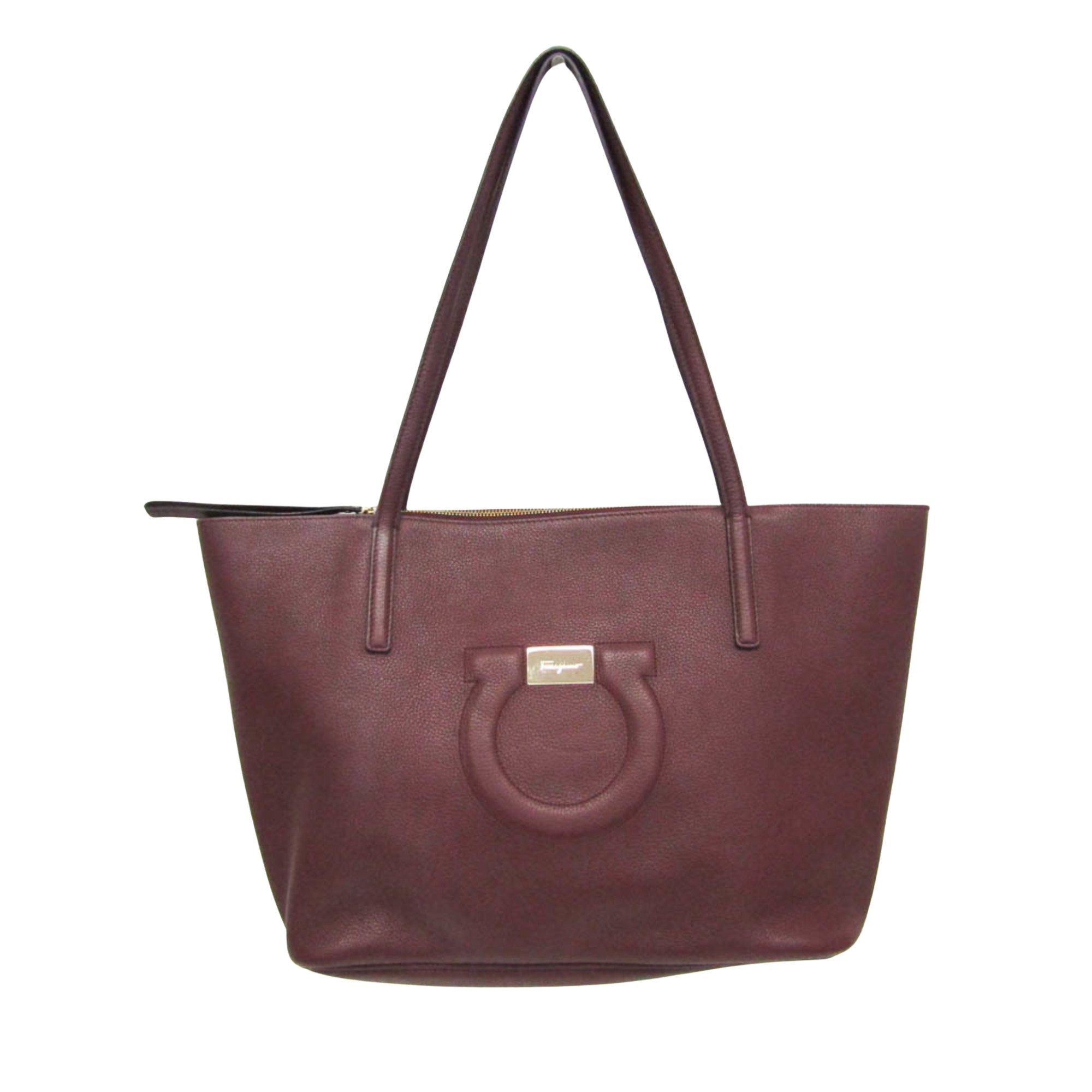 Salvatore Ferragamo Gancini Burgundy Leather Tote Bag