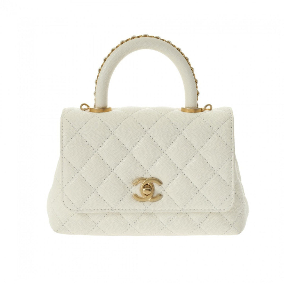 Chanel Coco Handle White Leather Handbag 