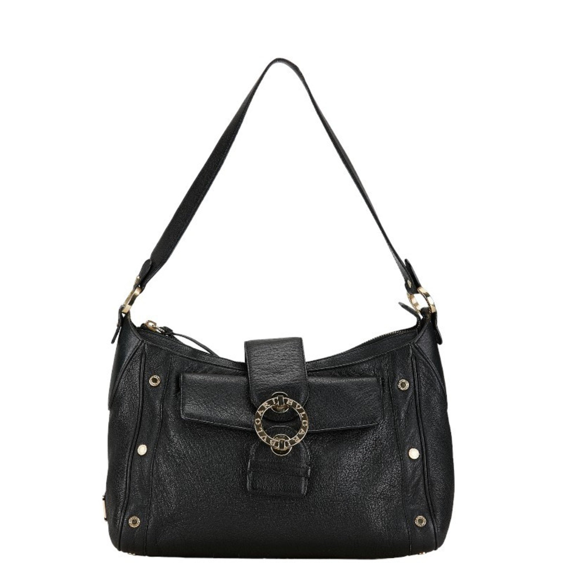 Bulgari Logo Black Leather Shoulder Bag