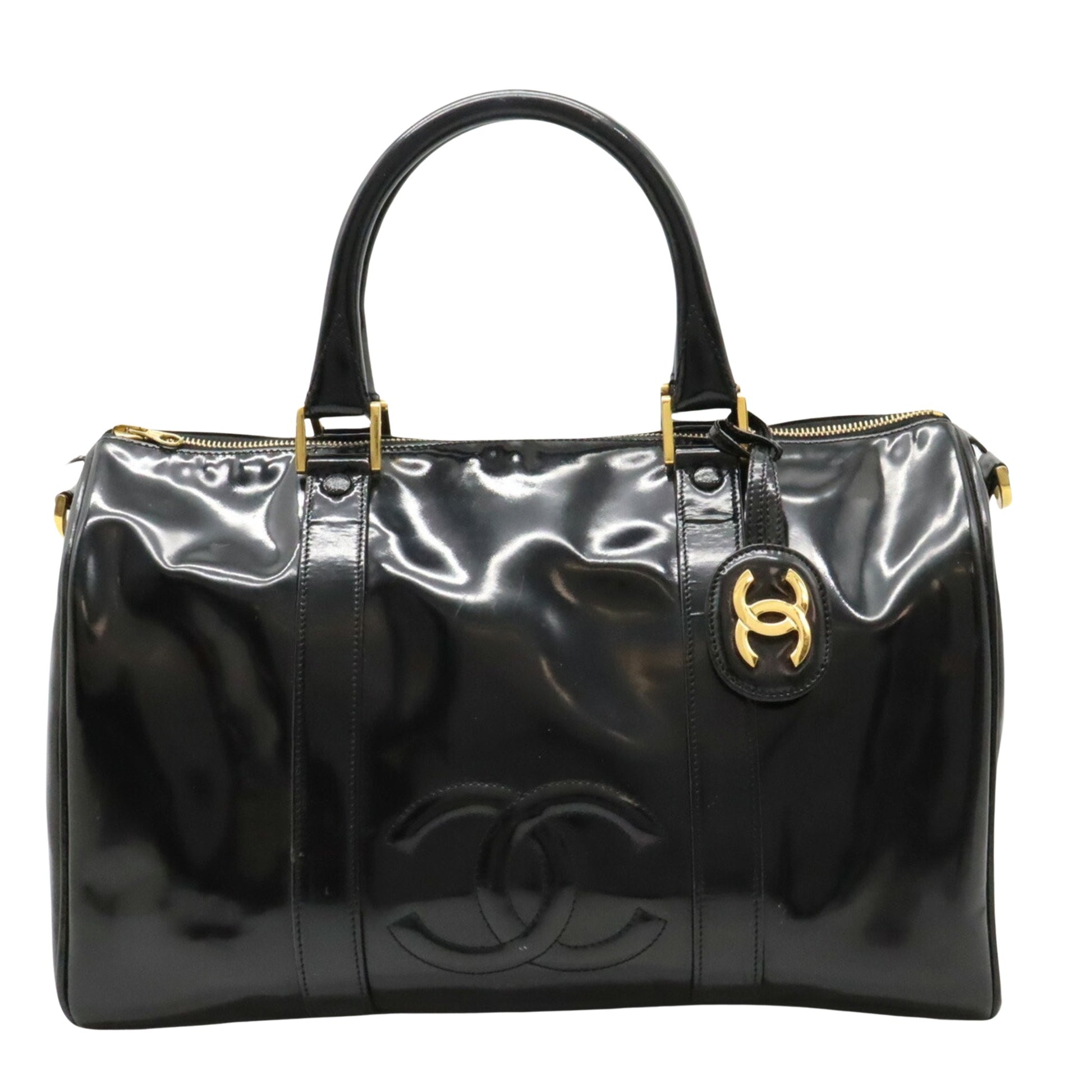 Chanel Logo CC Black Patent Leather Handbag 