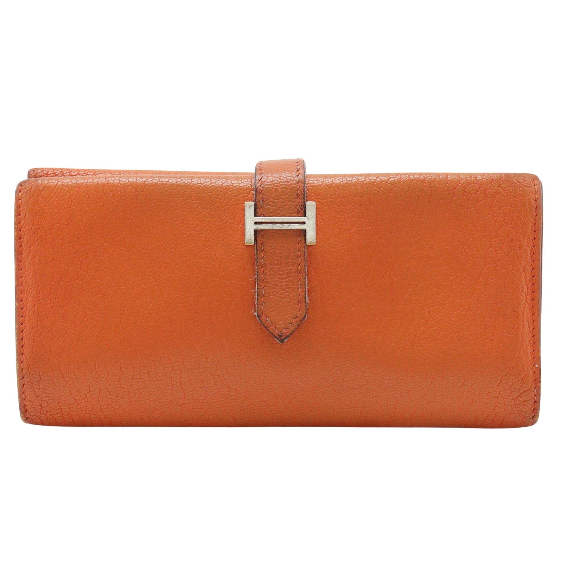 Hermès Béarn Orange Leather Wallet 