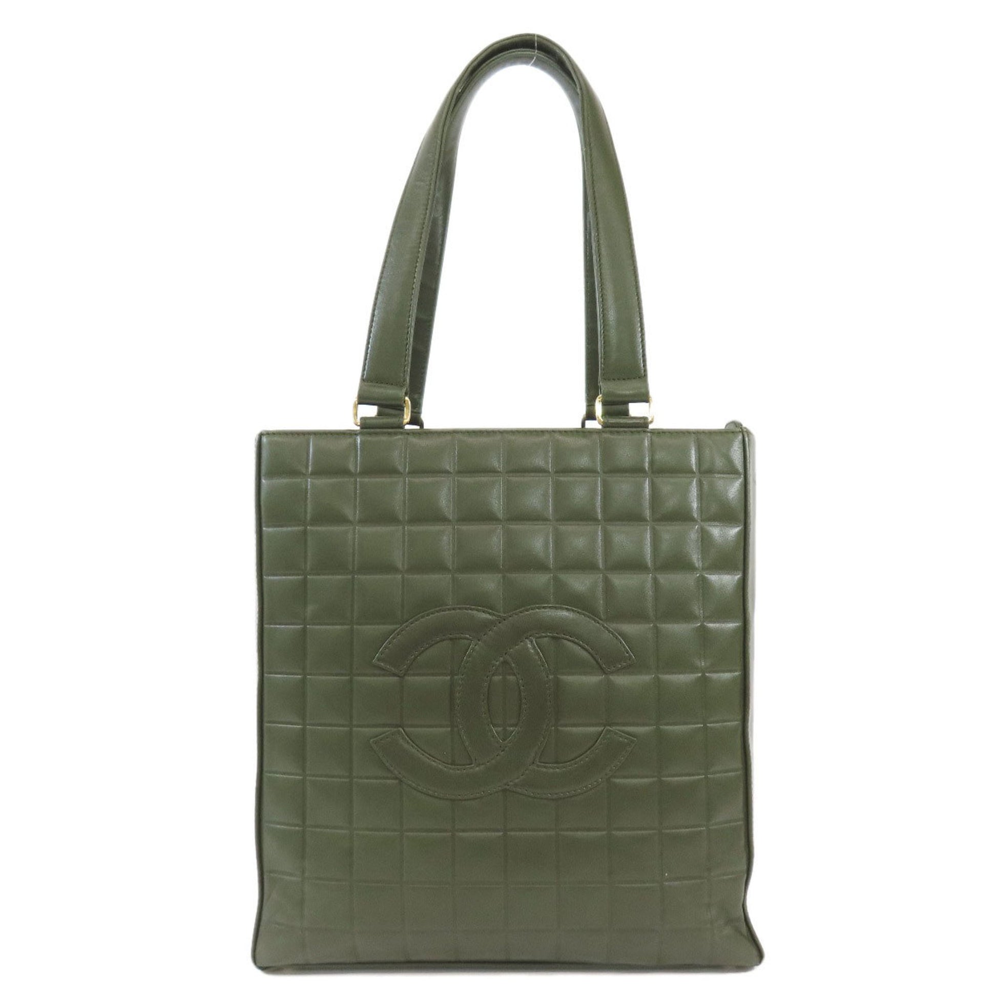 Chanel Chocolate bar Green Leather Tote Bag