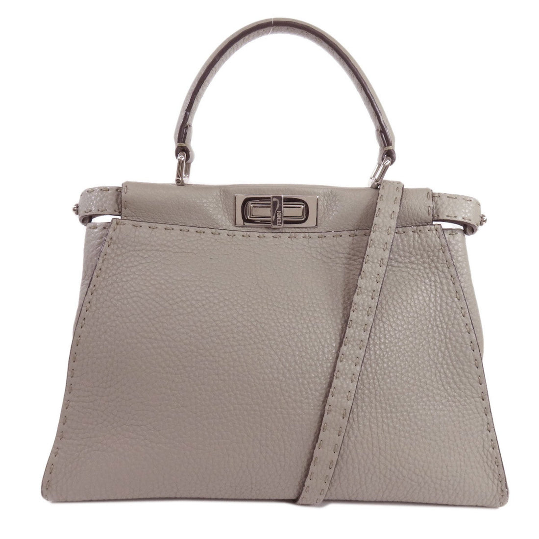 Fendi Peekaboo Grey Pony-Style Calfskin Handbag 