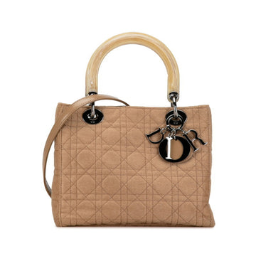 Dior Cannage Lady Beige Synthetic Handbag 