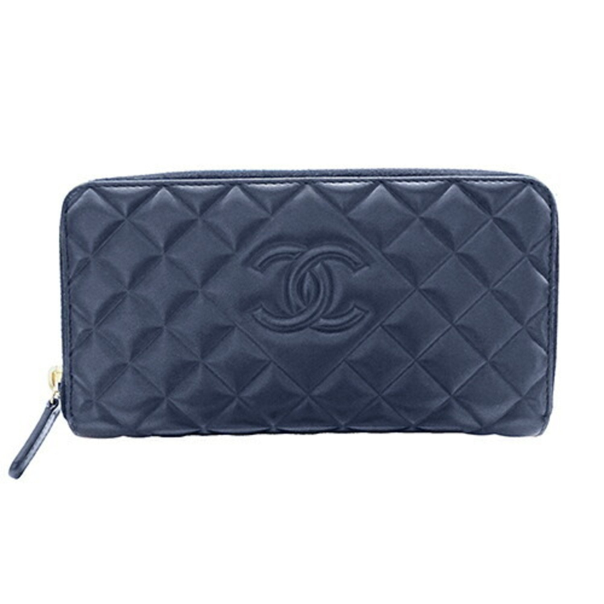 Chanel Matelassé Navy Leather Wallet 