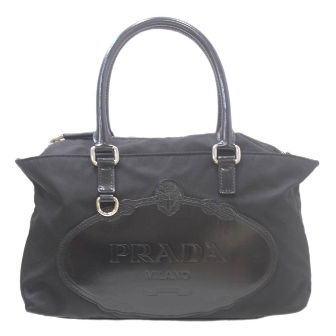 Prada Logo Jacquard Black Canvas Handbag 