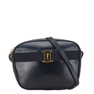 Salvatore Ferragamo Vara Navy Leather Shoulder Bag