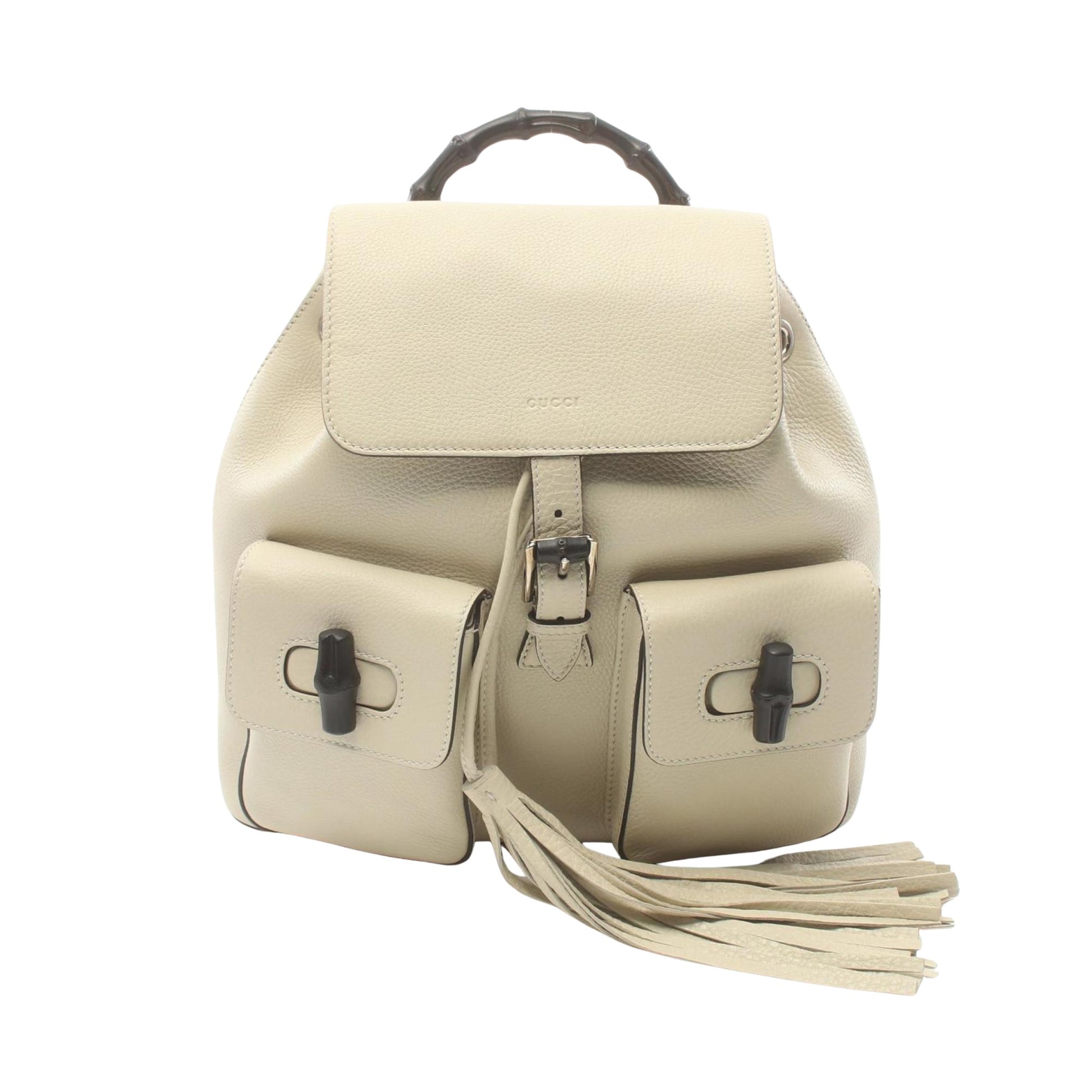 Gucci Bamboo White Leather Backpack Bag