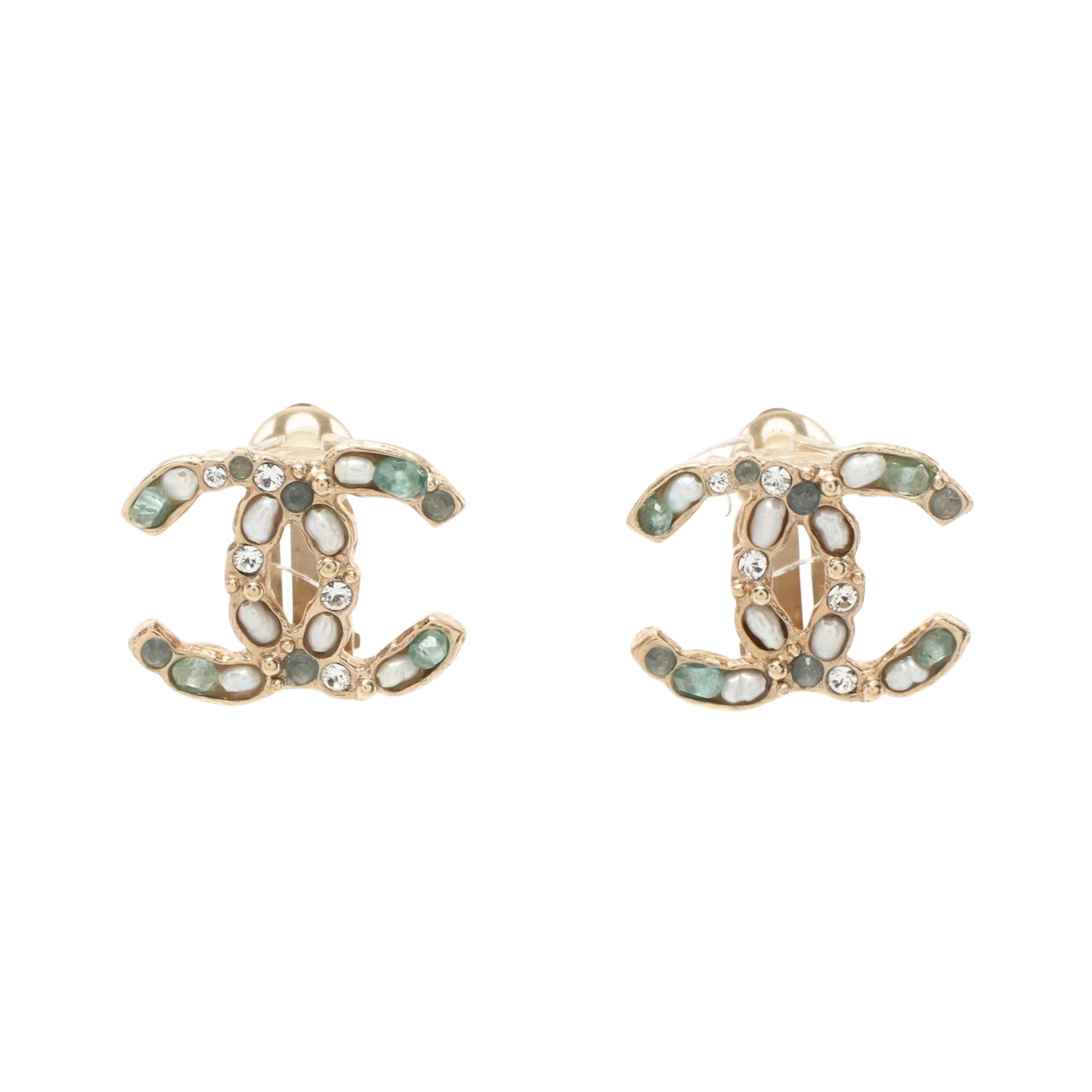 Chanel Logo CC Gold Gold Plated Earring 