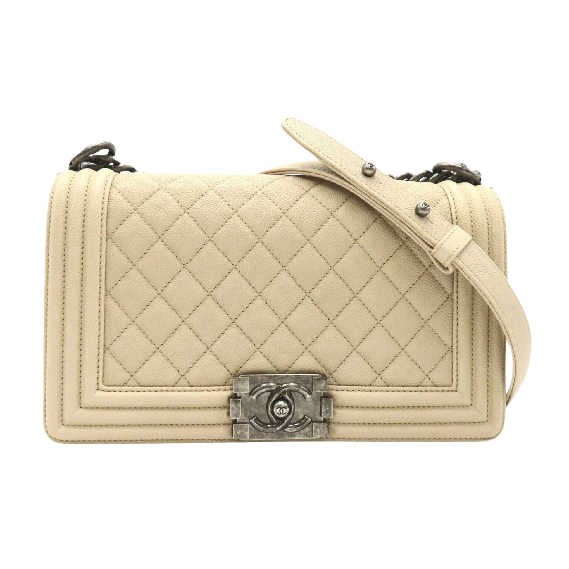 Chanel Boy Beige Leather Shoulder Bag