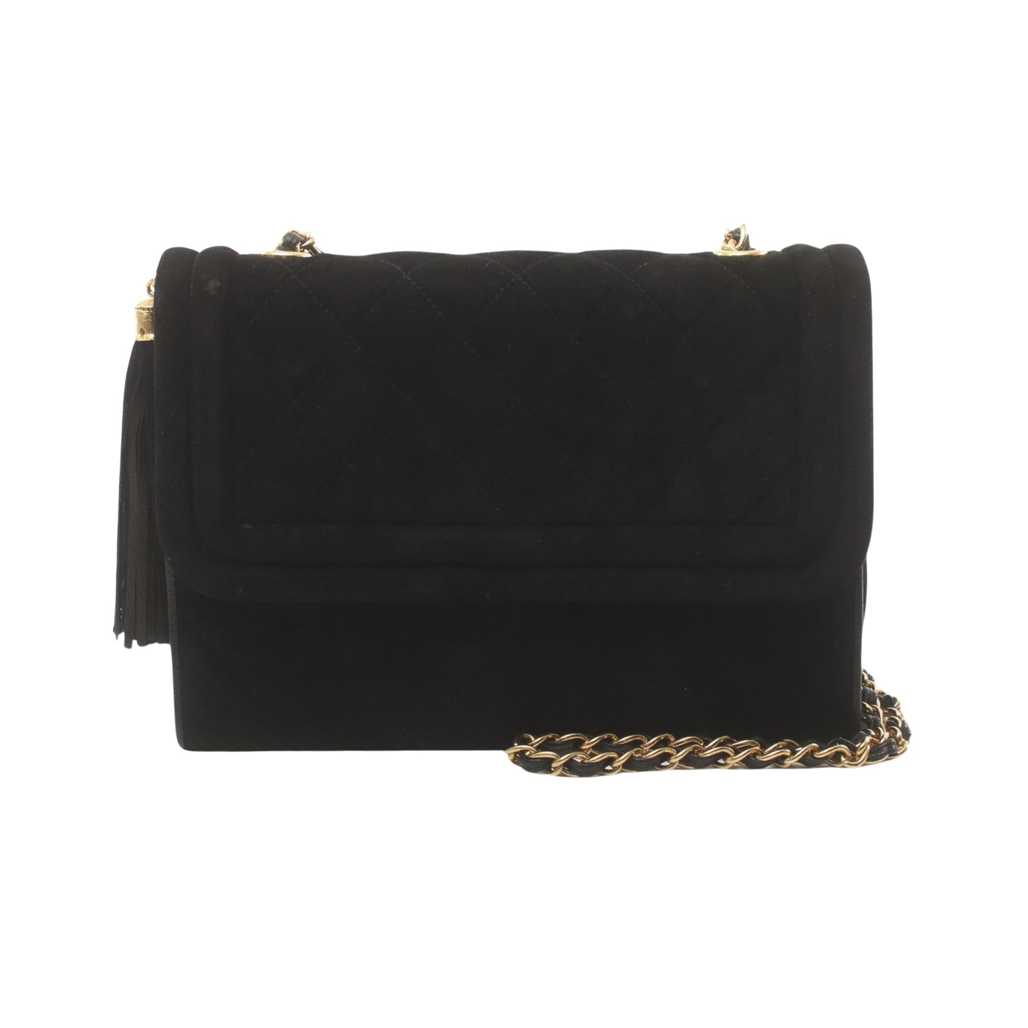 Chanel Matelassé Black Suede Shoulder Bag