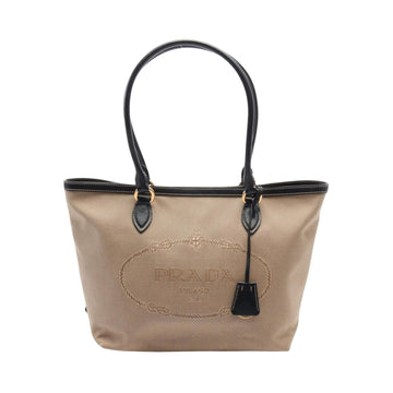 Prada Logo Jacquard Beige Canvas Tote Bag