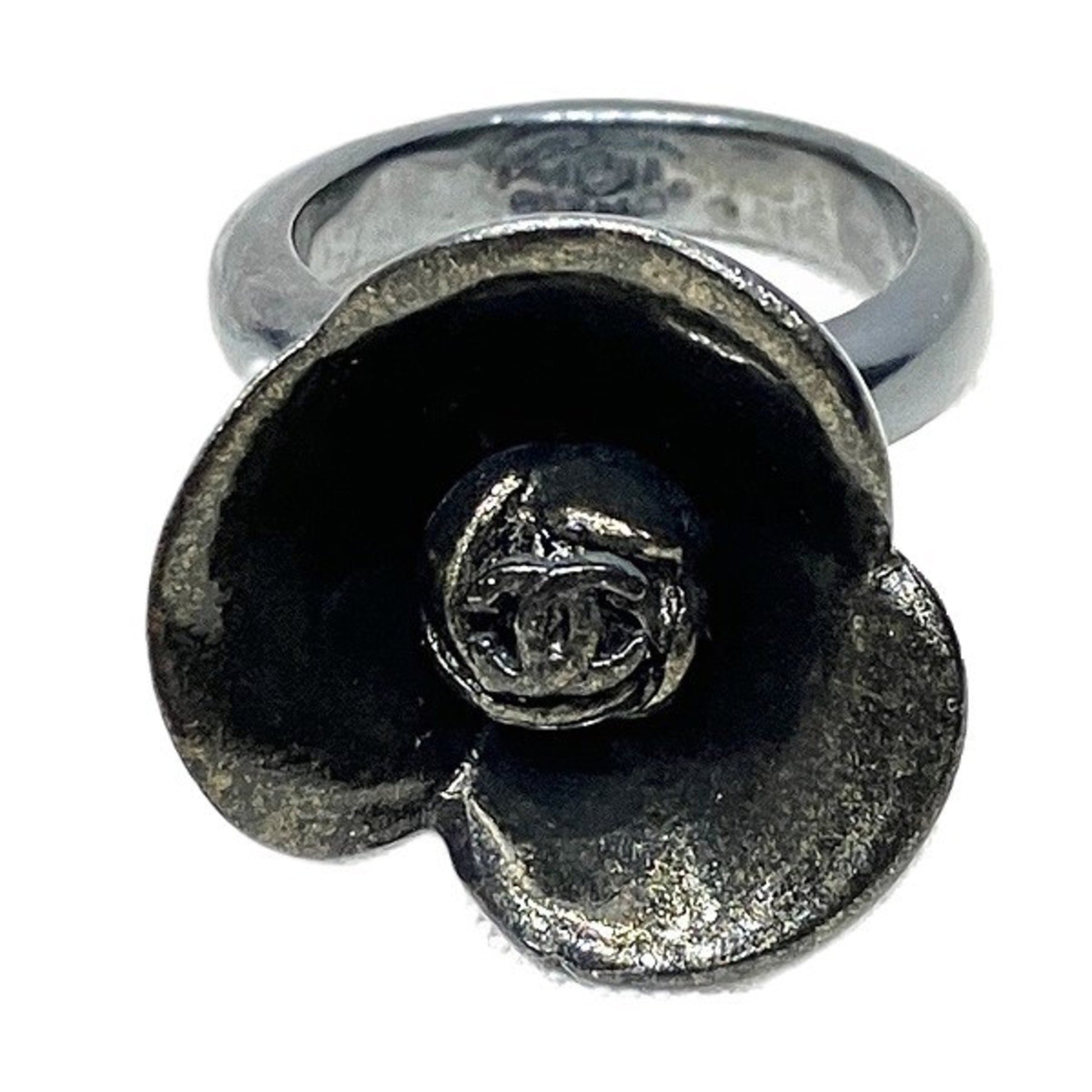 Chanel Camellia Black Leather Ring 