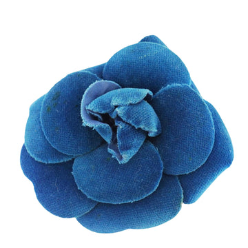 Chanel Camellia Blue Canvas Brooch 