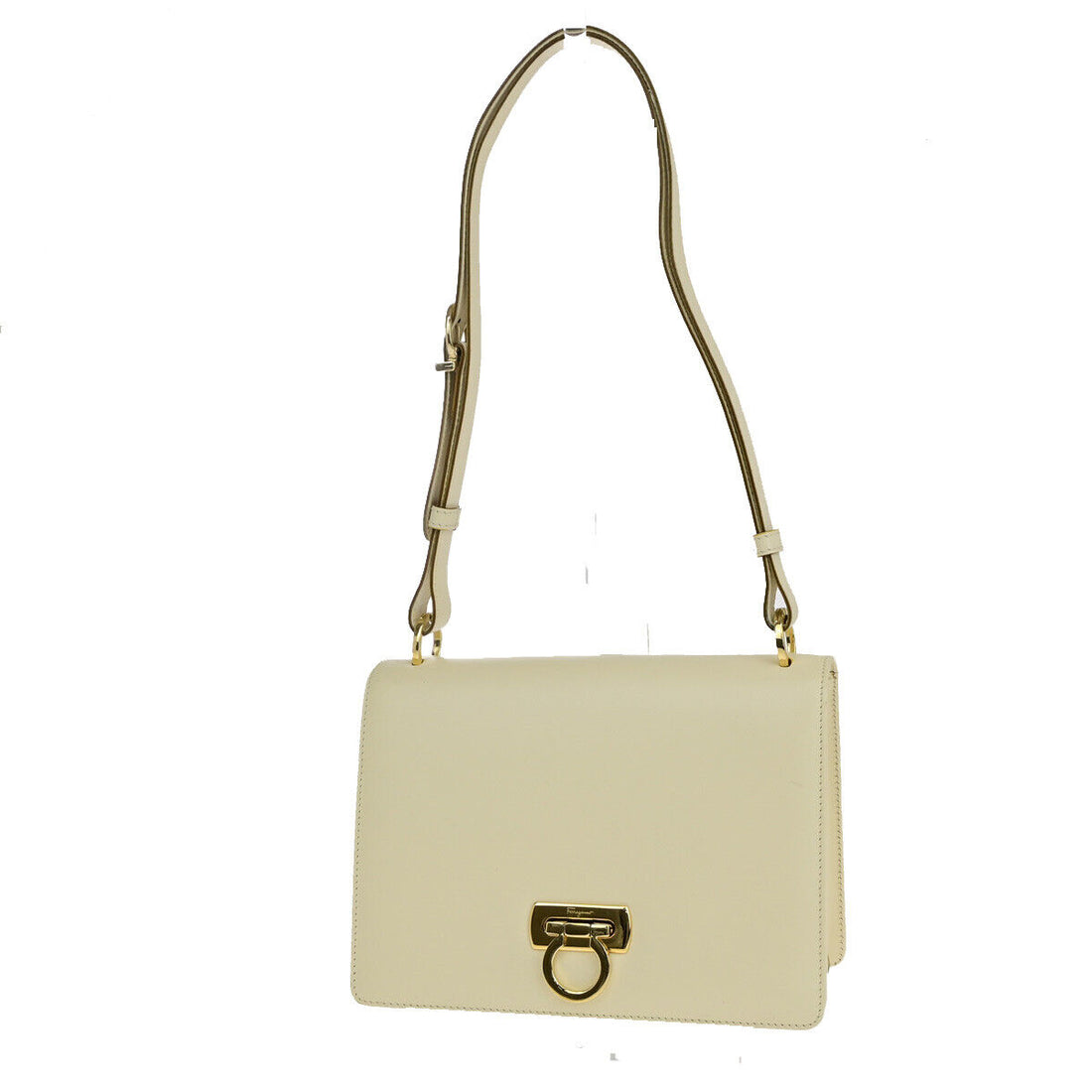 Salvatore Ferragamo Gancini Ecru Leather Shoulder Bag