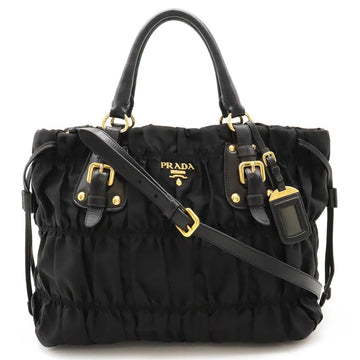 Prada Gathered Black Synthetic Tote Bag