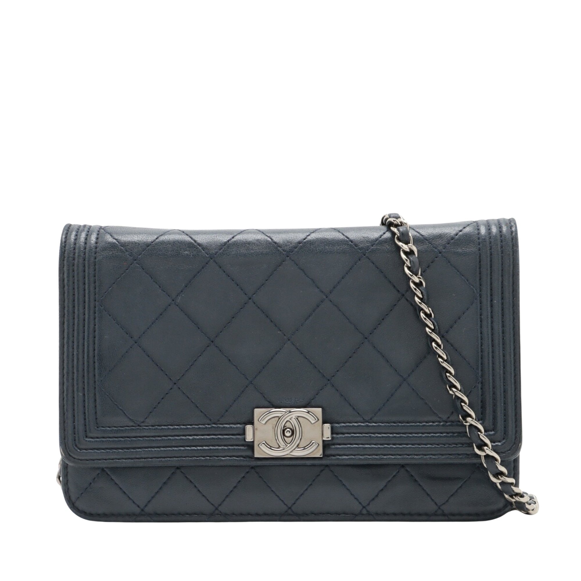 Chanel Wallet on Chain Boy Navy Leather Shoulder Bag