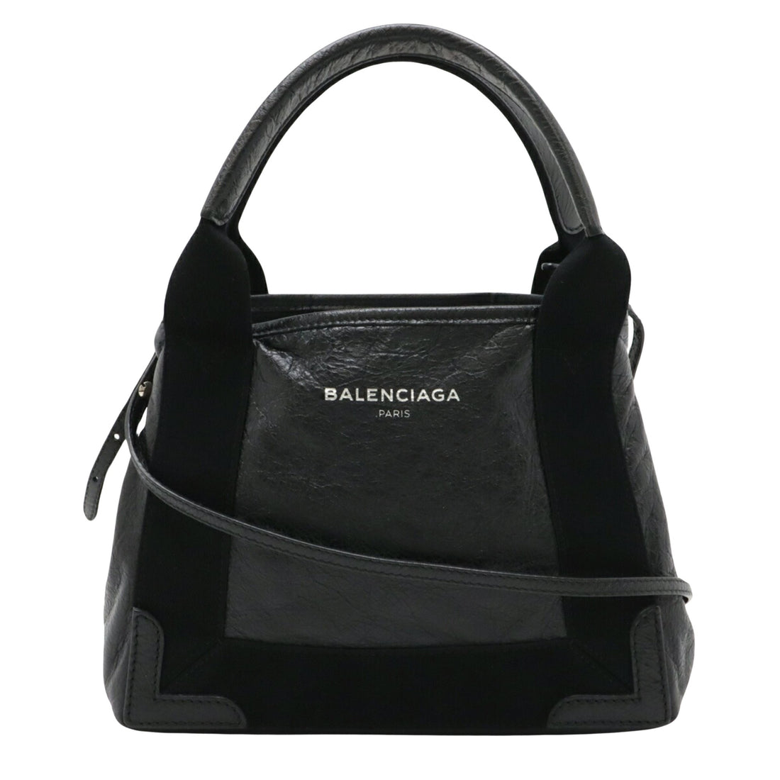 Balenciaga Navy Cabas Black Leather Tote Bag