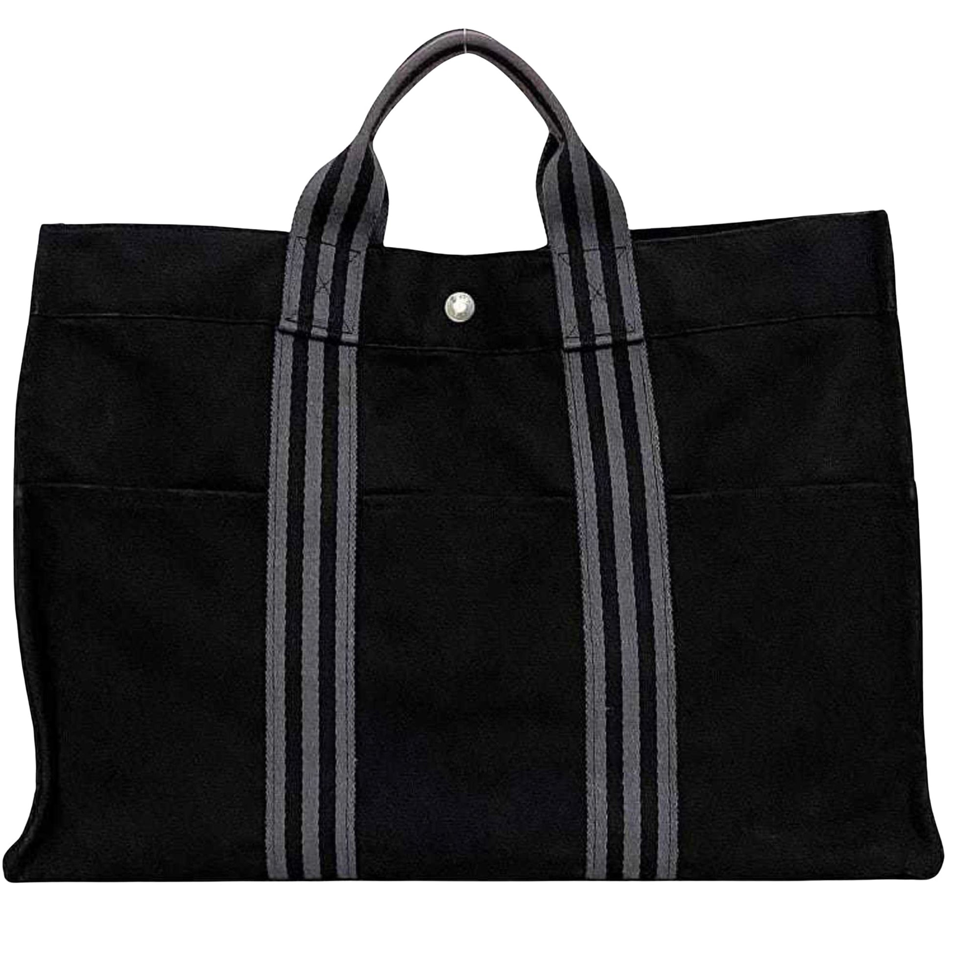 Hermès Herline Black Canvas Tote Bag