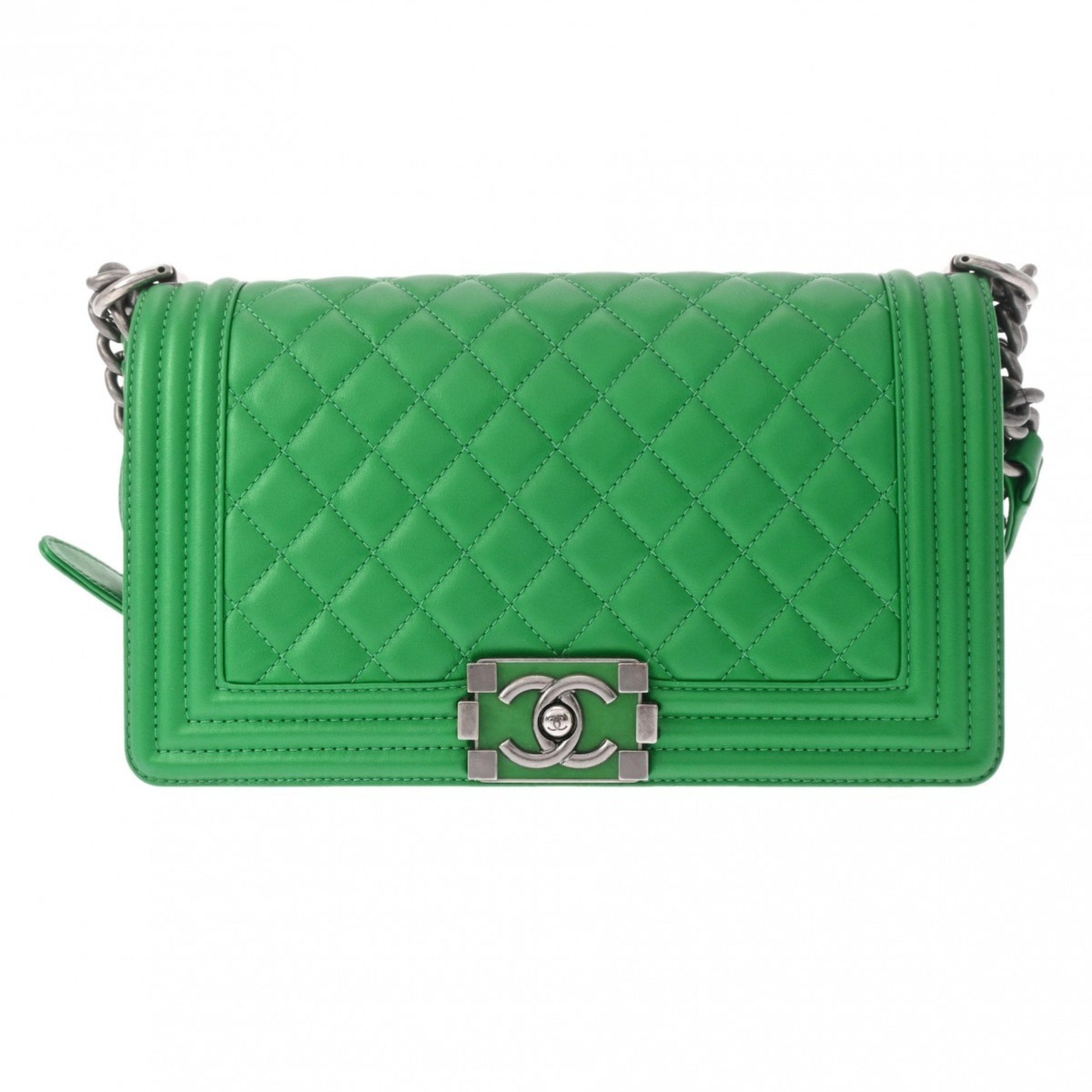 Chanel Boy Green Leather Shoulder Bag