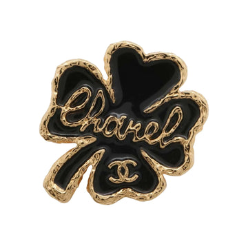 Chanel Clover Black Metal Brooch 